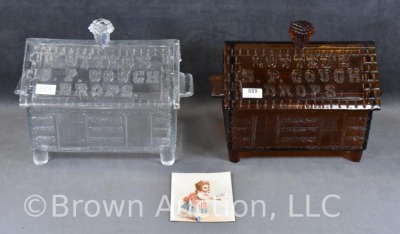 (2) Lutted's S.P. Cough Drops glass log cabin container