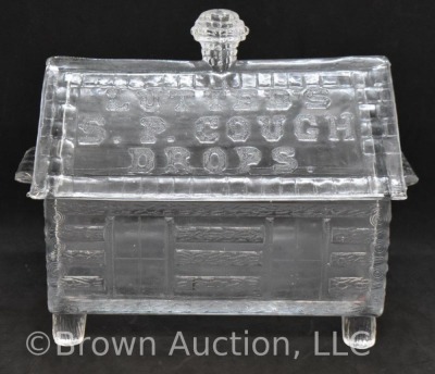 (2) Lutted's S.P. Cough Drops glass log cabin container - 13