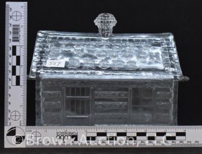 (2) Lutted's S.P. Cough Drops glass log cabin container - 19