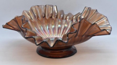 Carnival Glass Northwood Stippled Rays dome-based bowl, amy. - 2