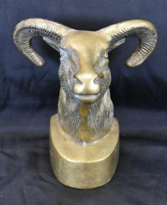 Brass ram's head bookend, 9" tall - 2