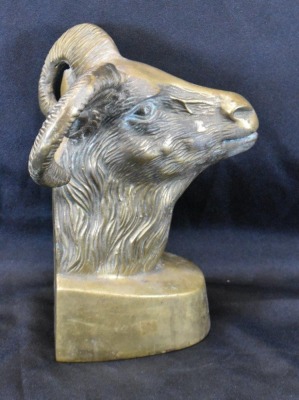 Brass ram's head bookend, 9" tall - 3