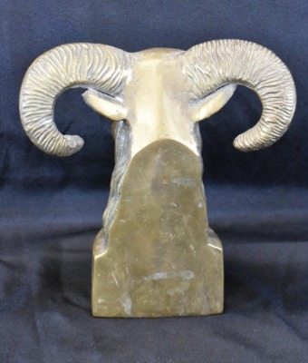 Brass ram's head bookend, 9" tall - 4