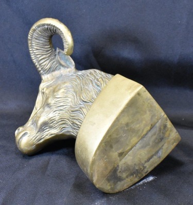 Brass ram's head bookend, 9" tall - 5