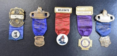 (5) Delegate medals and ribbons dated 1928 and 30's