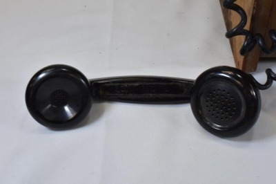 Old wooden wall crank telephone (missing lower shelf) - 5