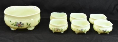 Custard Glass Georgia Gem 7 pc. berry, floral decorated