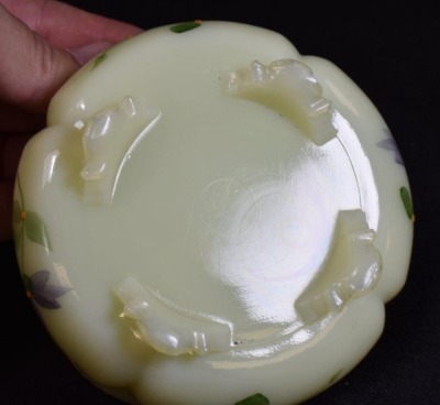 Custard Glass Georgia Gem 7 pc. berry, floral decorated - 14