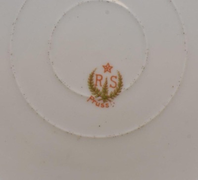 R.S. Prussia Mold 343 9.5"d cake plate, Spring season portrait in keyhole medallion, red mark - 7