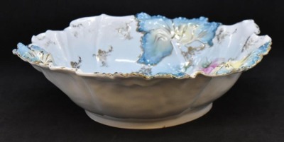 R.S. Prussia Carnation Mold 10"d bowl, multi-colored roses, red mark - 2