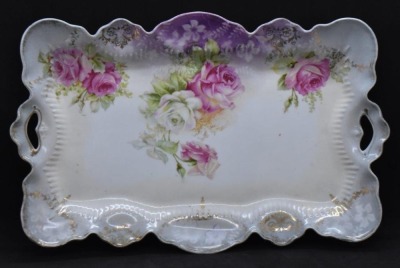 R.S. Prussia tray, pink and white roses, 11.5" x 7.5", red mark - 3