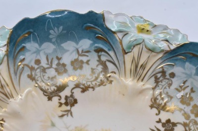 R.S. Prussia Lily Mold 10"d cake plate, floral center, circle mold mark - 4