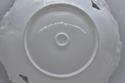 R.S. Prussia Lily Mold 10"d cake plate, floral center, circle mold mark - 5