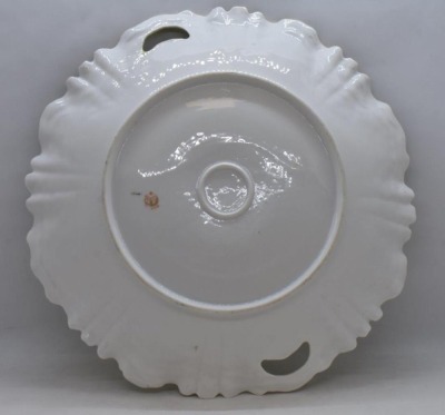 R.S. Prussia Mold 259 11"d cake plate, pink poppies and snowball, red mark - 4