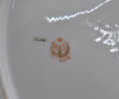 R.S. Prussia Mold 259 11"d cake plate, pink poppies and snowball, red mark - 5