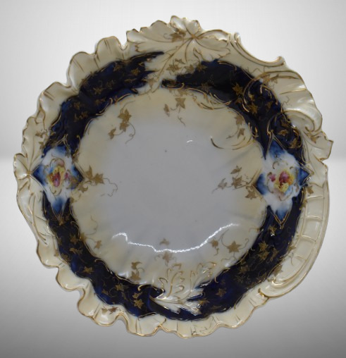 R.S. Prussia 10.5"d bowl w/ wide cobalt inner border, circle mold mark