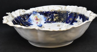 R.S. Prussia 10.5"d bowl w/ wide cobalt inner border, circle mold mark - 2