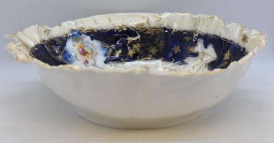 R.S. Prussia 10.5"d bowl w/ wide cobalt inner border, circle mold mark - 6