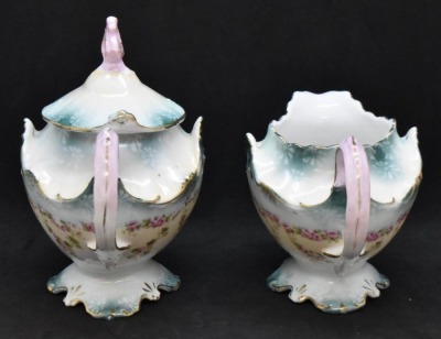 R.S. Prussia creamer and cov. sugar, garlands of dainty pink roses - 3