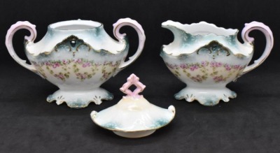 R.S. Prussia creamer and cov. sugar, garlands of dainty pink roses - 6