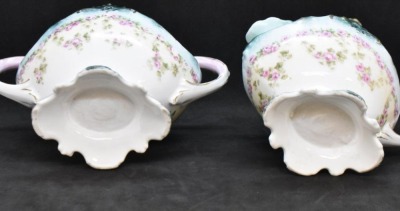 R.S. Prussia creamer and cov. sugar, garlands of dainty pink roses - 7