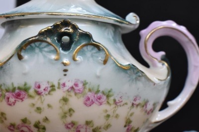 R.S. Prussia creamer and cov. sugar, garlands of dainty pink roses - 8