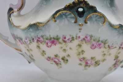 R.S. Prussia creamer and cov. sugar, garlands of dainty pink roses - 10