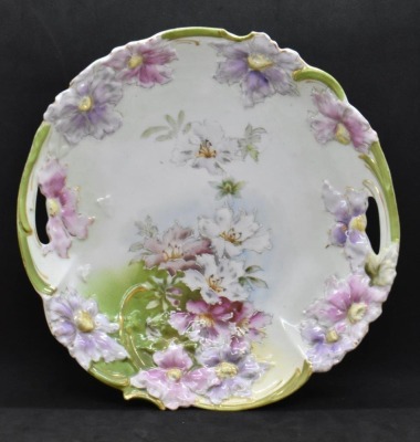 R.S. Prussia 11"d cake plate, floral decoration and blown-out border mold, circle mold mark - 3