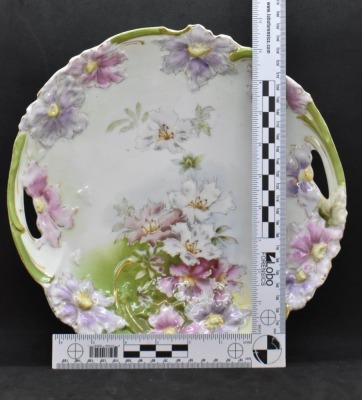 R.S. Prussia 11"d cake plate, floral decoration and blown-out border mold, circle mold mark - 6