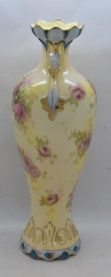 Mrkd. Royal Vienna Germany 11.5" vase, soft pink roses - 3