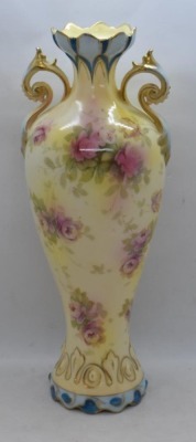 Mrkd. Royal Vienna Germany 11.5" vase, soft pink roses - 4