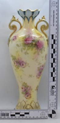 Mrkd. Royal Vienna Germany 11.5" vase, soft pink roses - 8