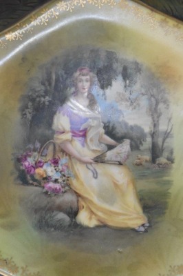 R.S. Prussia 10.5" bowl, Steeple Mold 2, Lady w/ fan, Steeple Mark 3 - 4