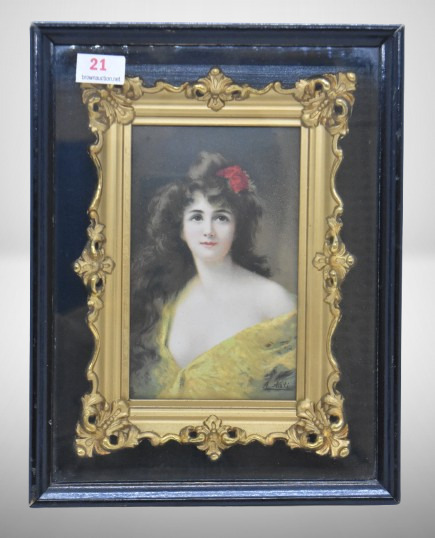 19th C German KPM portrait porcelain plaque, artist signed A. Asti