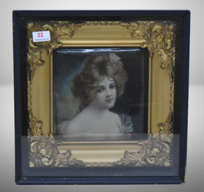 19th C German KPM portrait porcelain plaque, copyrighted 1907 by The Meek Co.