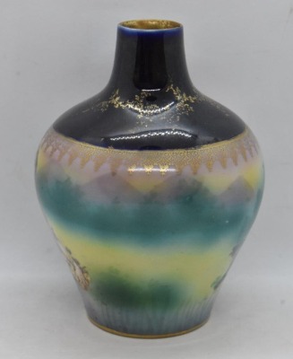 Royal Bayreuth 6"h vase w/ cobalt top, woman peering into distance, blue mark - 3