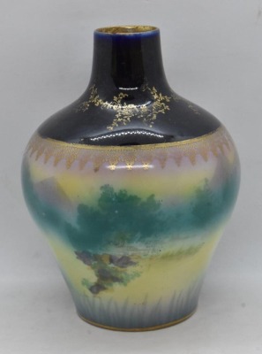 Royal Bayreuth 6"h vase w/ cobalt top, woman peering into distance, blue mark - 4