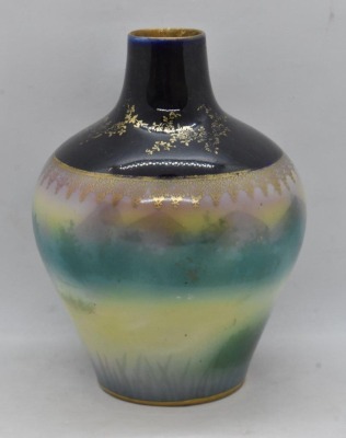 Royal Bayreuth 6"h vase w/ cobalt top, woman peering into distance, blue mark - 5