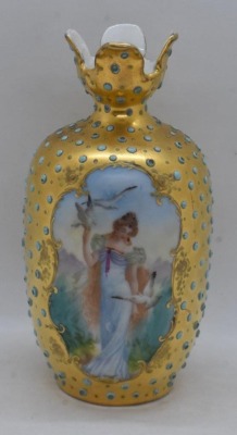 Mrkd. Prov Saxe 5" vase, Lady w/ Doves - 2