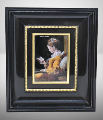 French Limoges Fragonard portrait porcelain plaque (Pierre Bonnet)