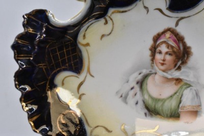 Handpainted porcelain portrait cobalt tray, 7.25" x 6" - 5