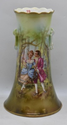 Mrkd. R.S. Prussia 7" scenic vase, Woman in swing II - 2