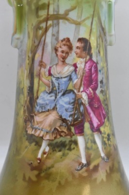 Mrkd. R.S. Prussia 7" scenic vase, Woman in swing II - 7