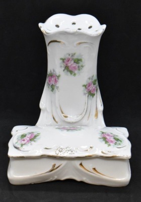 R.S. Prussia Mold 734 hat pin holder attached to pin box, pink roses, red mark - 2