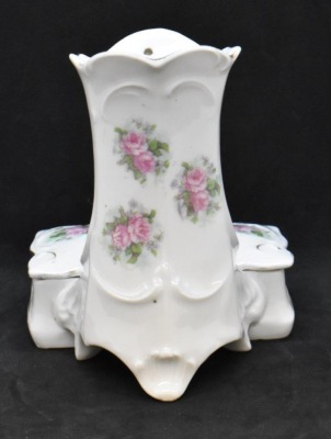 R.S. Prussia Mold 734 hat pin holder attached to pin box, pink roses, red mark - 4