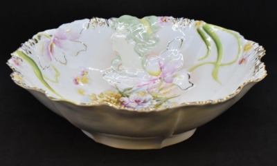 R.S. Prussia Hidden Image 10"d bowl, woman's cameo/ floral center, circle mold mark - 4