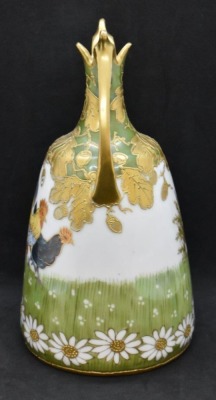 Mrkd. Prov Saxe 7.5" vase, colorful rooster and chickens - 3