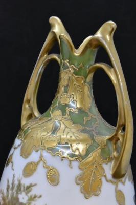 Mrkd. Prov Saxe 7.5" vase, colorful rooster and chickens - 10