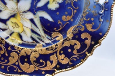 Saxe Altenburg Germany cobalt 10.5"d cake plate w/ Lilies - 4