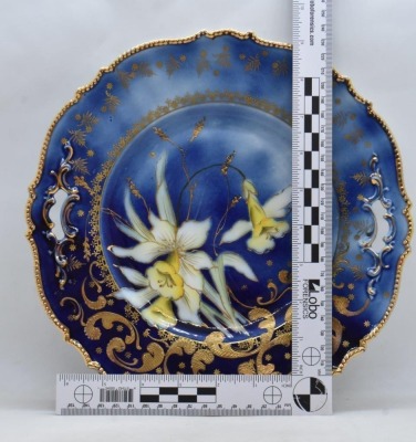 Saxe Altenburg Germany cobalt 10.5"d cake plate w/ Lilies - 7